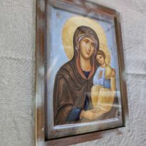 Maica domnului cu pruncul fundal albastru 03