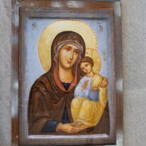 Maica domnului cu pruncul fundal albastru 05